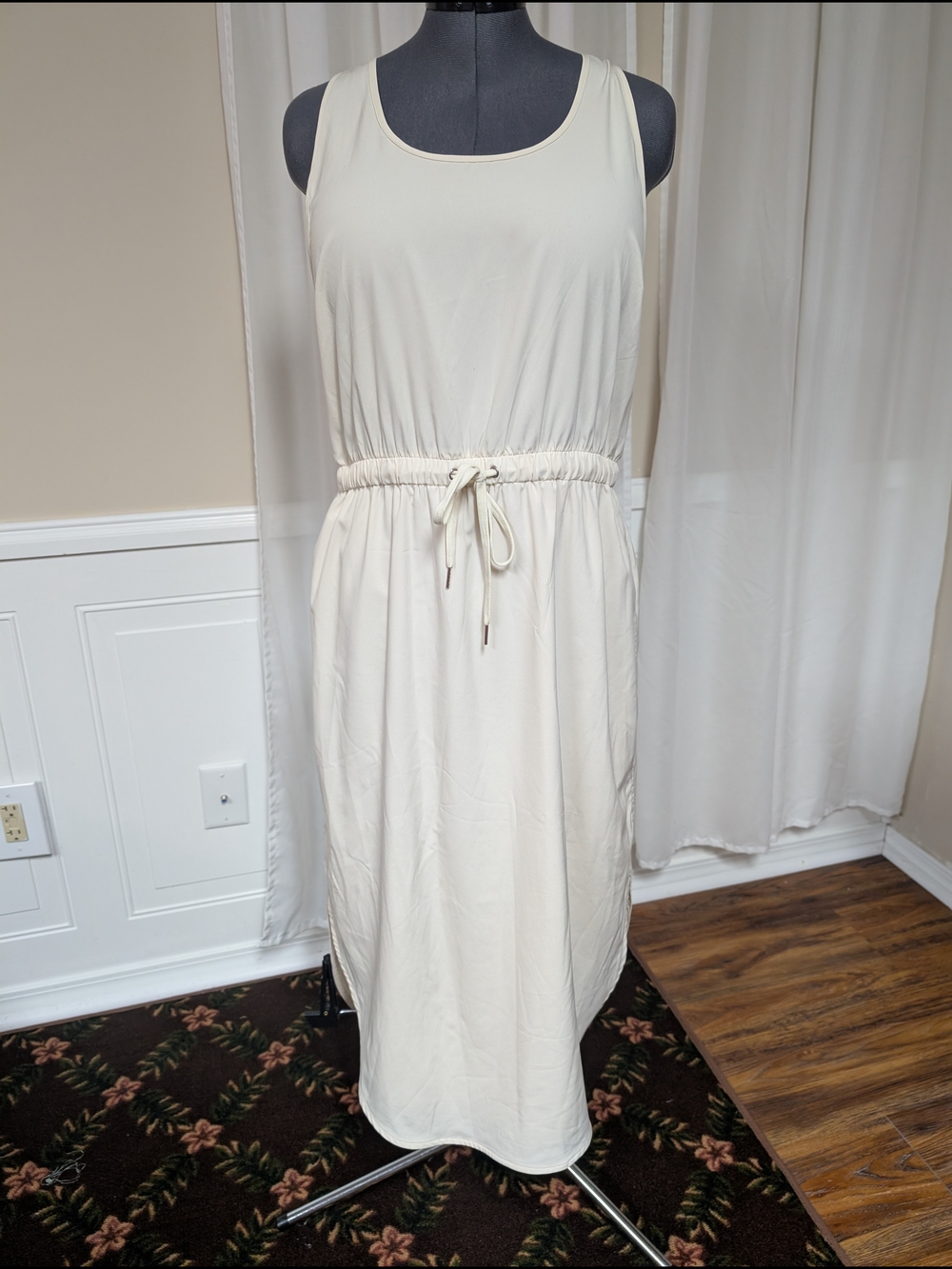 CALIA by Carrie Underwood Cream Sleeveless Drawstring Midi Dress